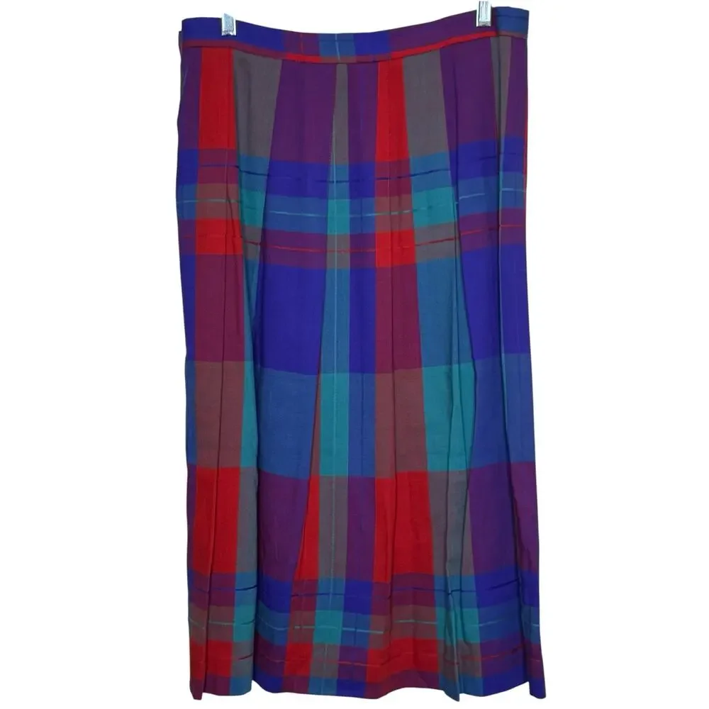 David Brooks 100% Pure Wool Made in USA Size 16 Side Buttons Pleated Skirt